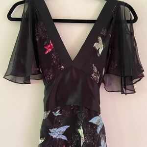 Black Silk Blouse with Colourful Butterfly Print